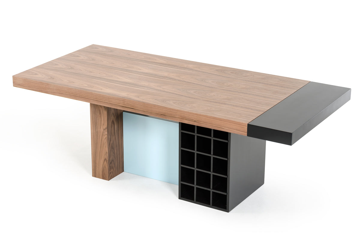 30" Walnut And Teal Wood Veneer And Mdf Dining Table By Homeroots | Dining Tables | Modishstore - 5