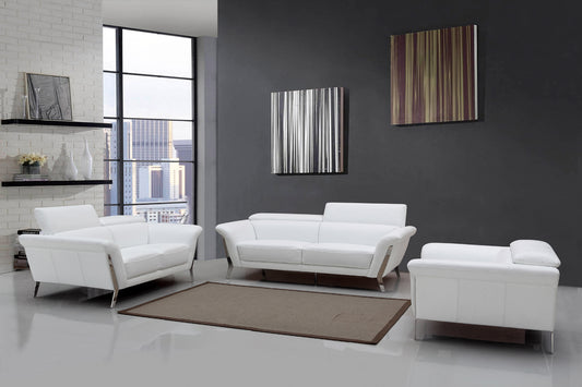 48' White Leather and Steel Sofa Set By Homeroots | Sofa Set | Modishstore