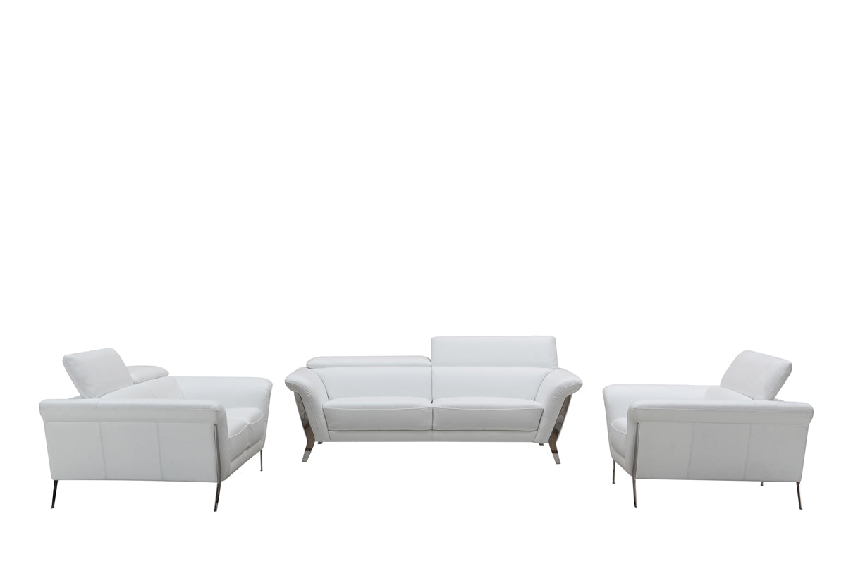 48' White Leather and Steel Sofa Set By Homeroots | Sofa Set | Modishstore - 2