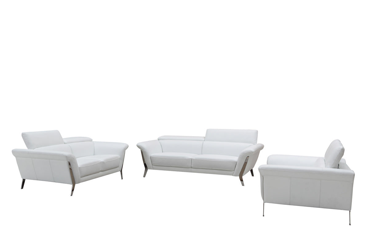 48' White Leather and Steel Sofa Set By Homeroots | Sofa Set | Modishstore - 3