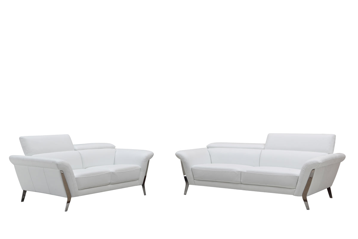48' White Leather and Steel Sofa Set By Homeroots | Sofa Set | Modishstore - 4