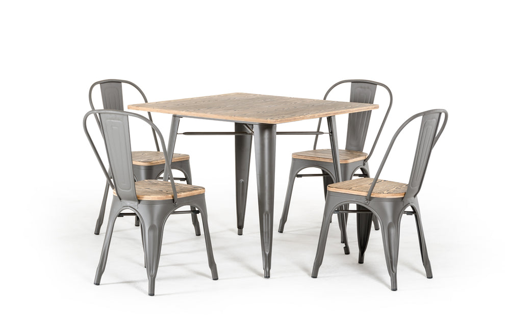 30' Grey Steel And Wood Square Dining Table By Homeroots | Dining Tables | Modishstore - 3