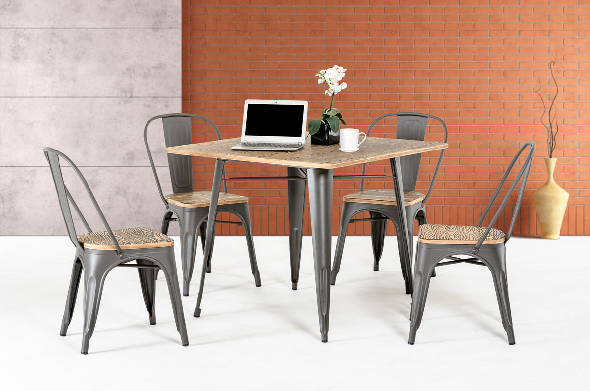 30' Grey Steel And Wood Square Dining Table By Homeroots | Dining Tables | Modishstore