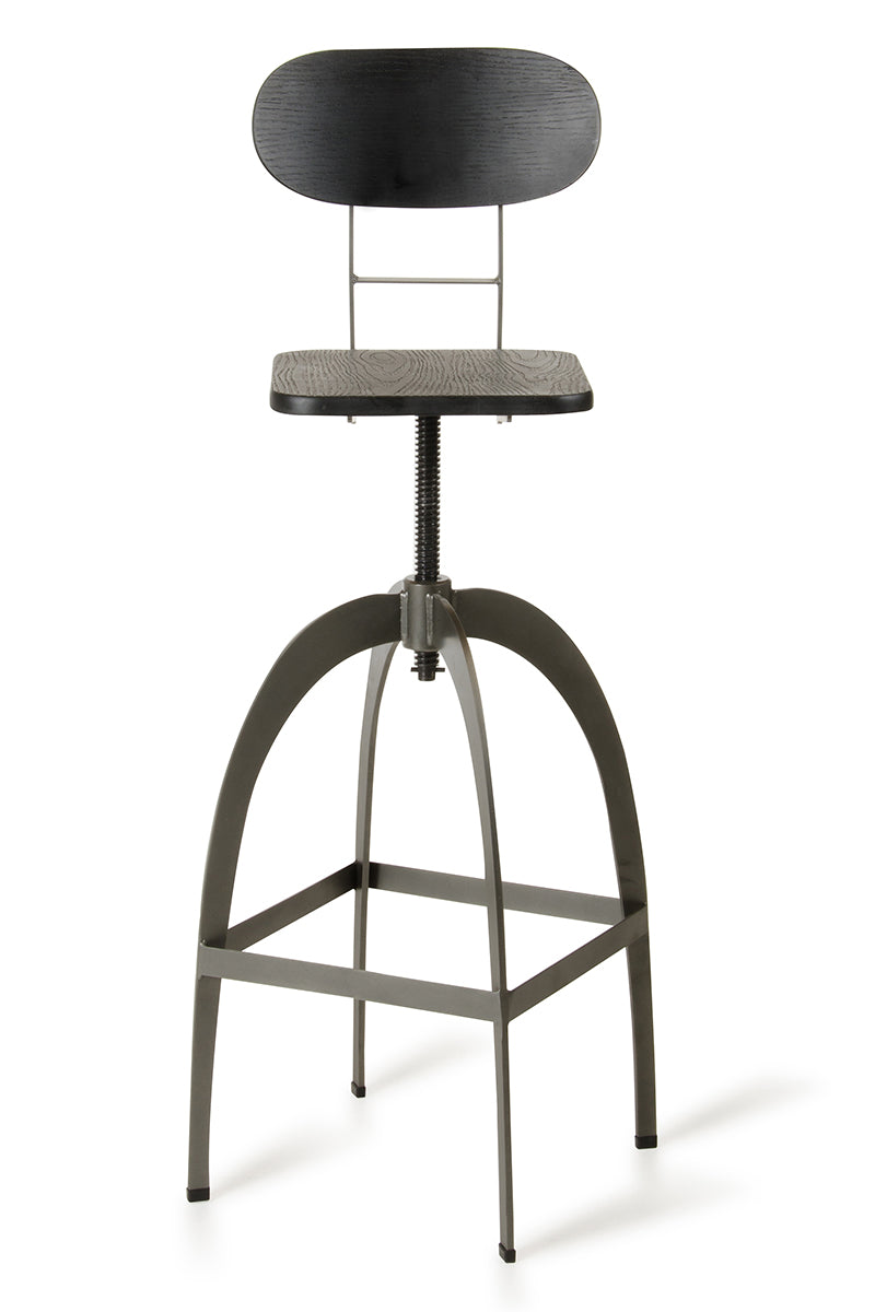 38' Black And Gun Metal And Wood Bar Stool By Homeroots | Bar Stools | Modishstore - 2