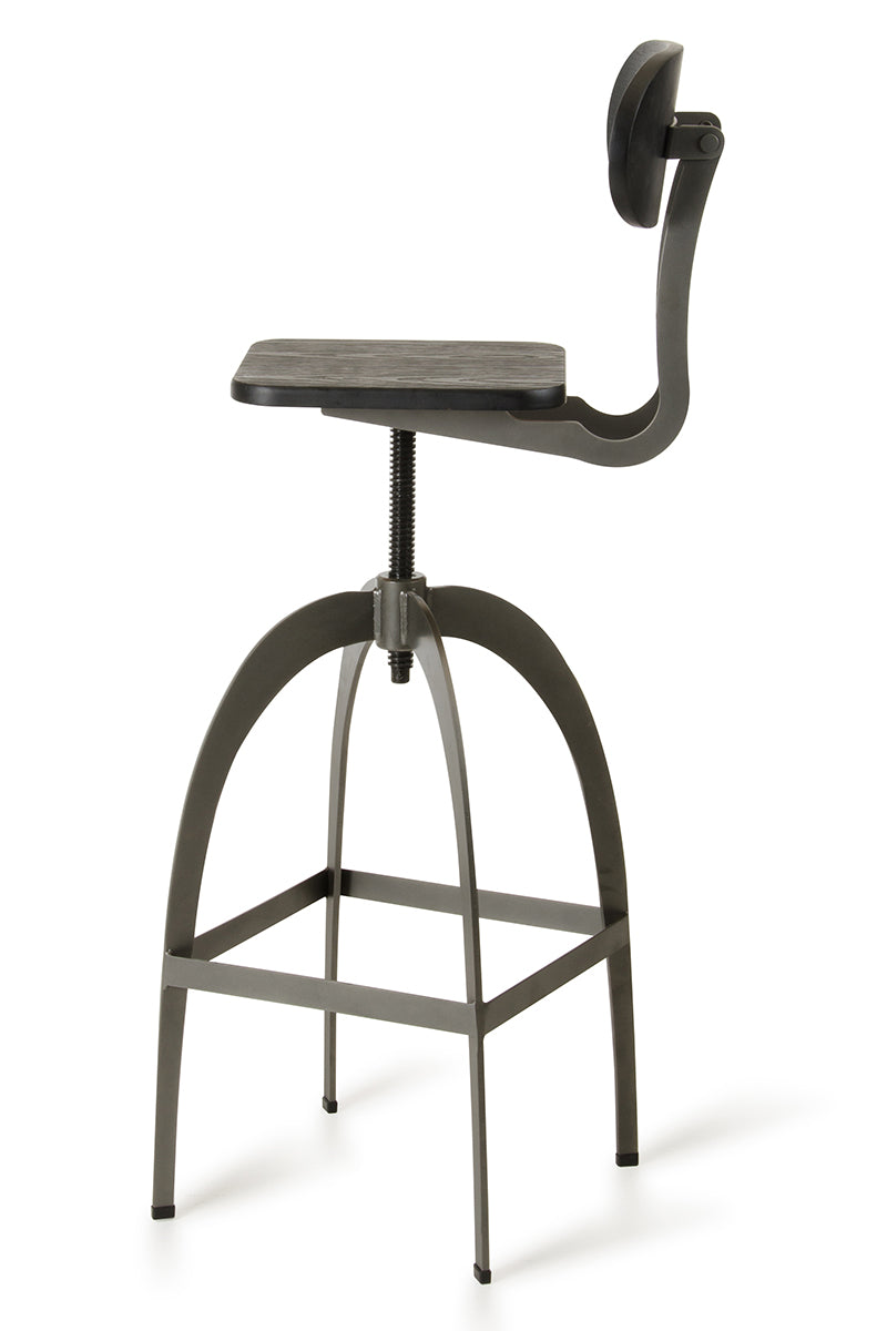 38' Black And Gun Metal And Wood Bar Stool By Homeroots | Bar Stools | Modishstore - 3