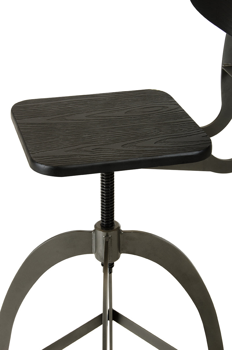 38' Black And Gun Metal And Wood Bar Stool By Homeroots | Bar Stools | Modishstore - 4