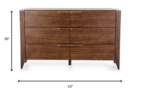 38' Tobacco Veneer And Mdf Dresser With 6 Drawers By Homeroots | Dressers | Modishstore - 6