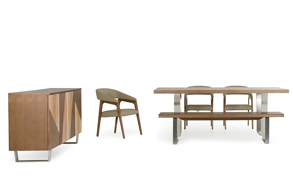 30' Walnut Wood Veneer Leather And Steel Dining Set By Homeroots | Dining Sets | Modishstore - 2