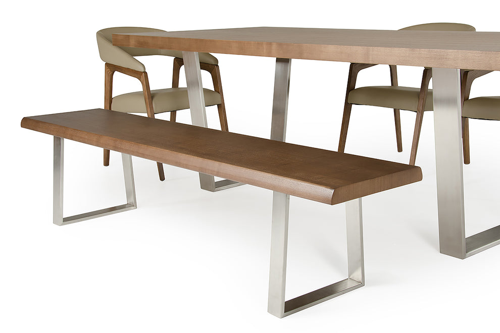 30' Walnut Wood Veneer Leather And Steel Dining Set By Homeroots | Dining Sets | Modishstore - 3
