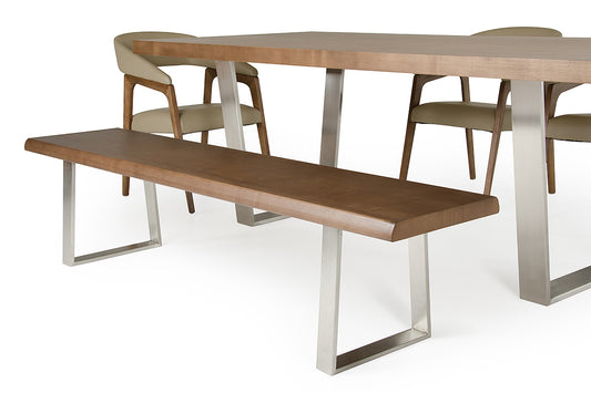71' Modern Walnut Wood Finish Chrome Leg Bench By Homeroots | Benches | Modishstore
