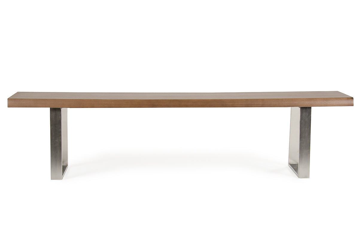 71' Modern Walnut Wood Finish Chrome Leg Bench By Homeroots | Benches | Modishstore - 2