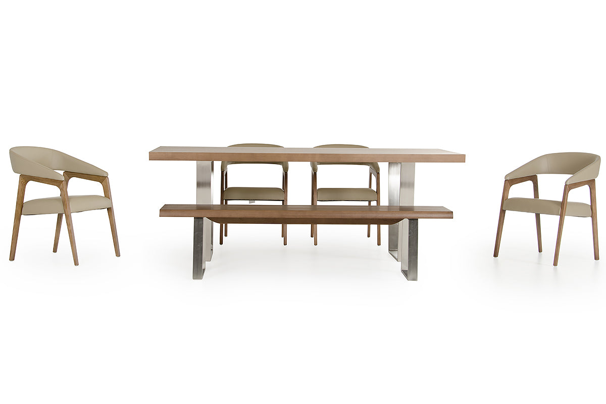 71' Modern Walnut Wood Finish Chrome Leg Bench By Homeroots | Benches | Modishstore - 4