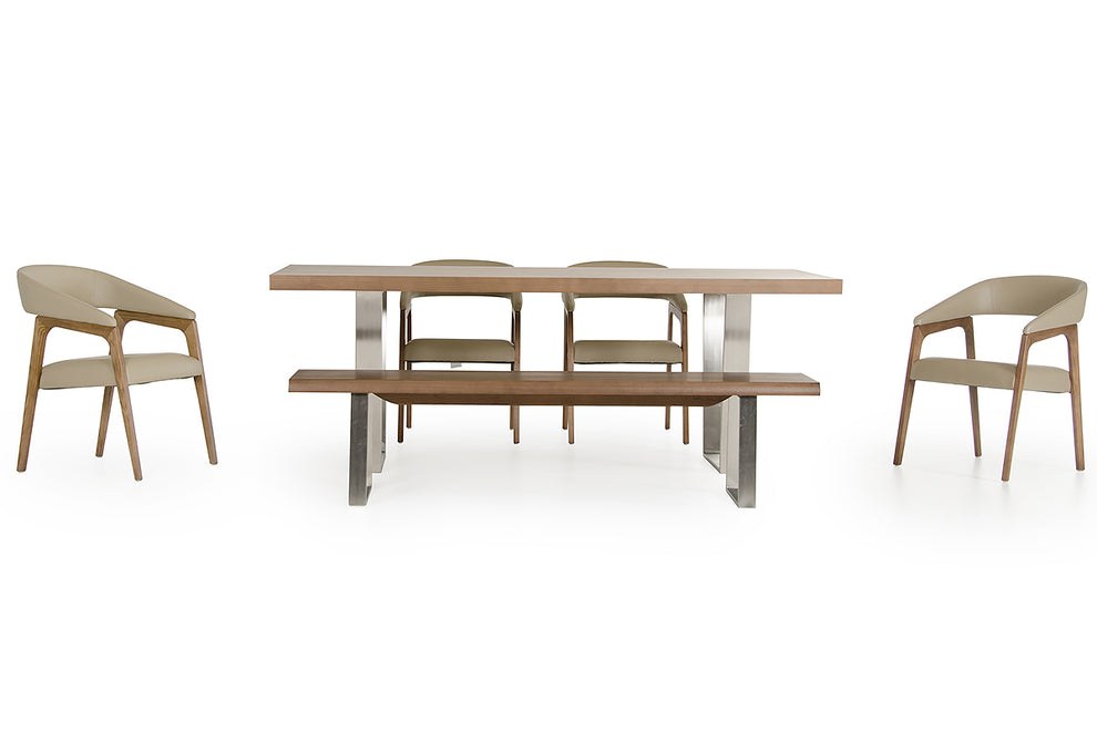 71' Modern Walnut Wood Finish Chrome Leg Bench By Homeroots | Benches | Modishstore - 4