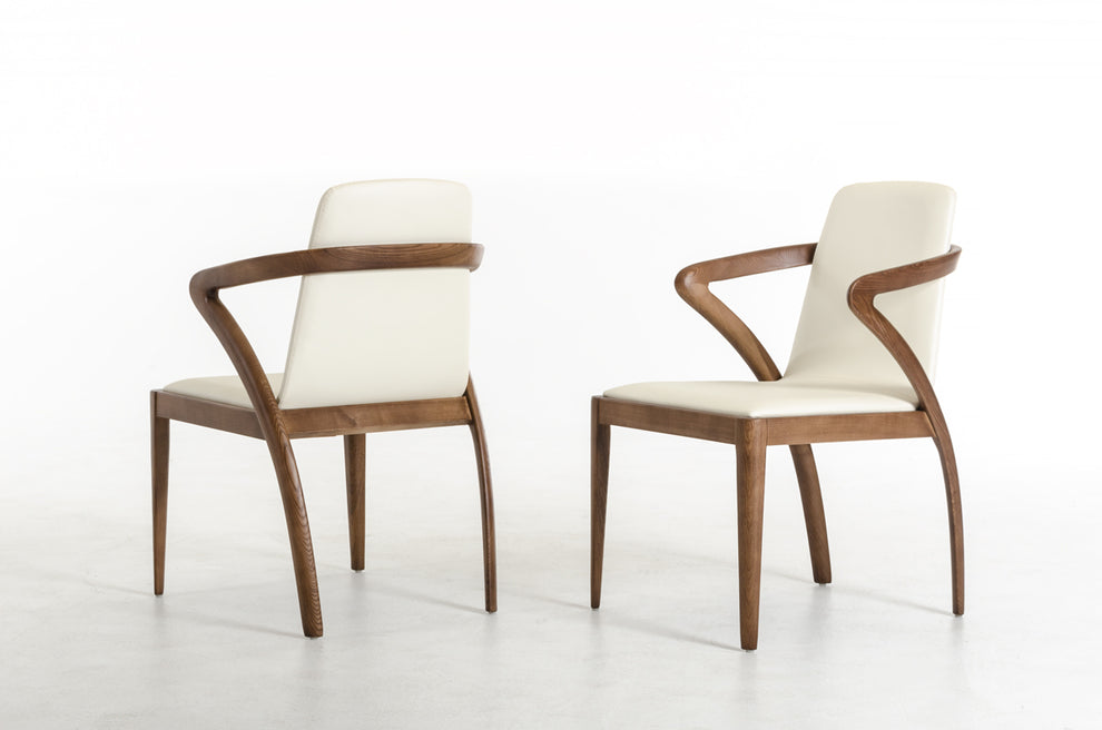 Mod Walnut Wood And Cream Faux Dining Chair By Homeroots | Dining Chairs | Modishstore - 2