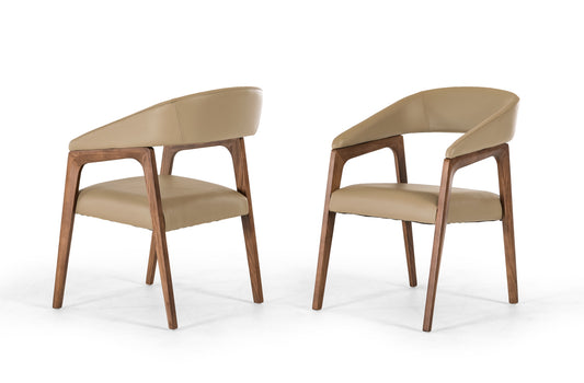 31' Taupe Leatherette And Walnut Wood Dining Chair By Homeroots | Dining Chairs | Modishstore