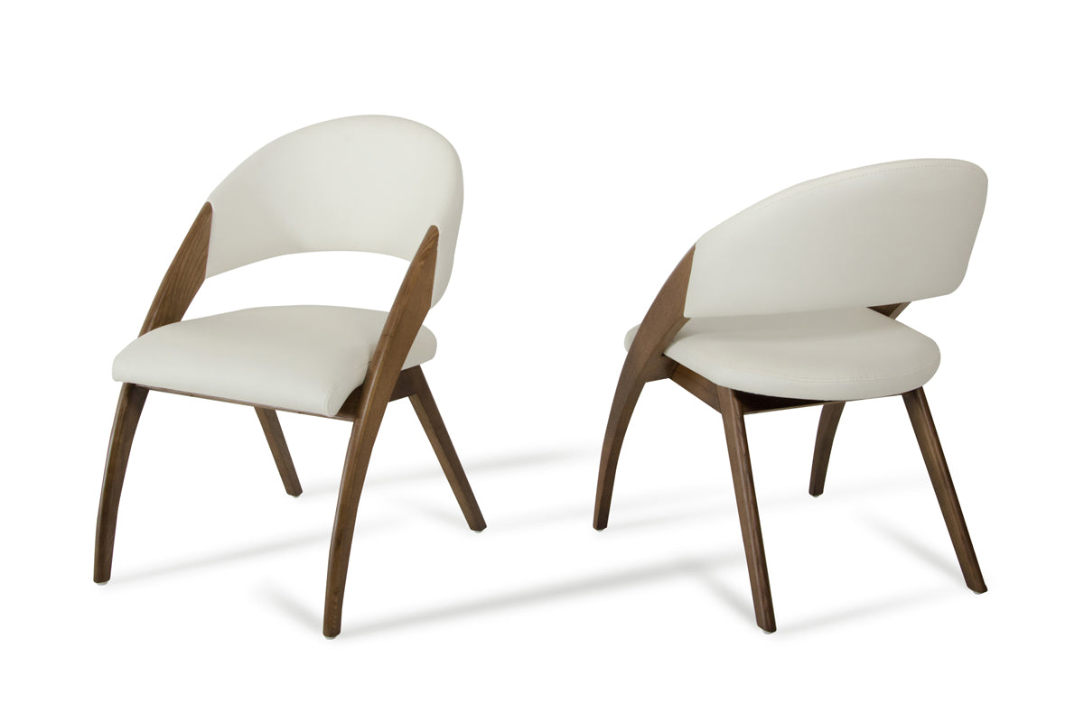 31' Walnut Wood And Cream Leatherette Dining Chair By Homeroots | Dining Chairs | Modishstore