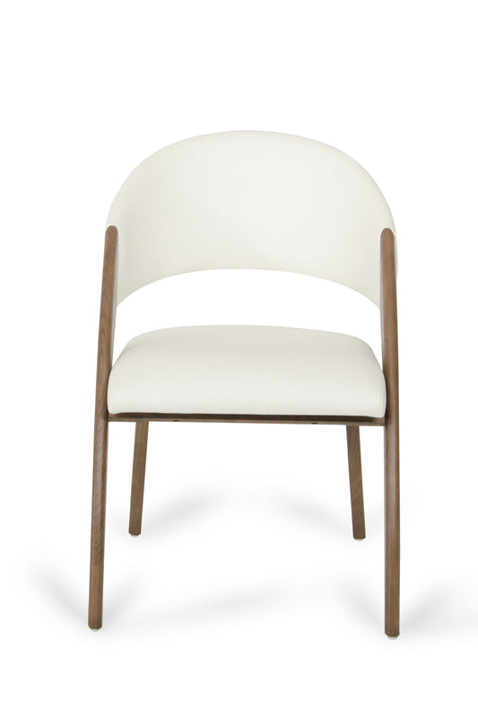 31' Walnut Wood And Cream Leatherette Dining Chair By Homeroots | Dining Chairs | Modishstore - 2