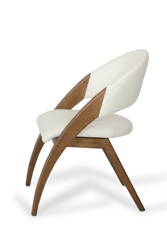 31' Walnut Wood And Cream Leatherette Dining Chair By Homeroots | Dining Chairs | Modishstore - 4