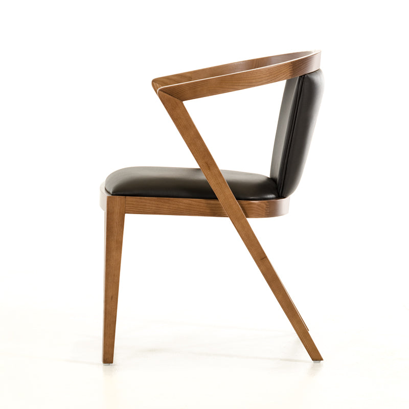 30' Walnut Wood And Black Leatherette Dining Chair By Homeroots | Dining Chairs | Modishstore - 4