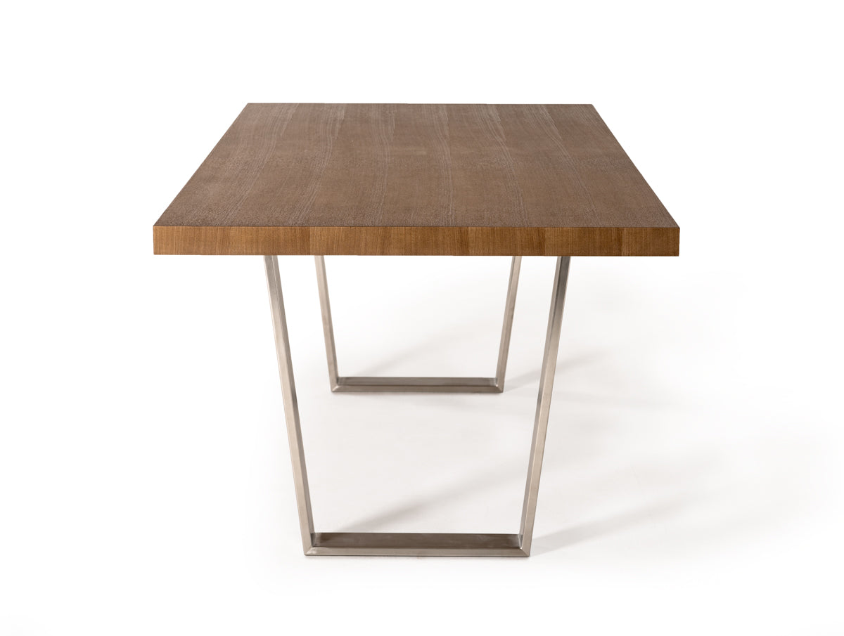30' Walnut Wood And Stainless Steel Dining Table By Homeroots | Dining Tables | Modishstore - 4
