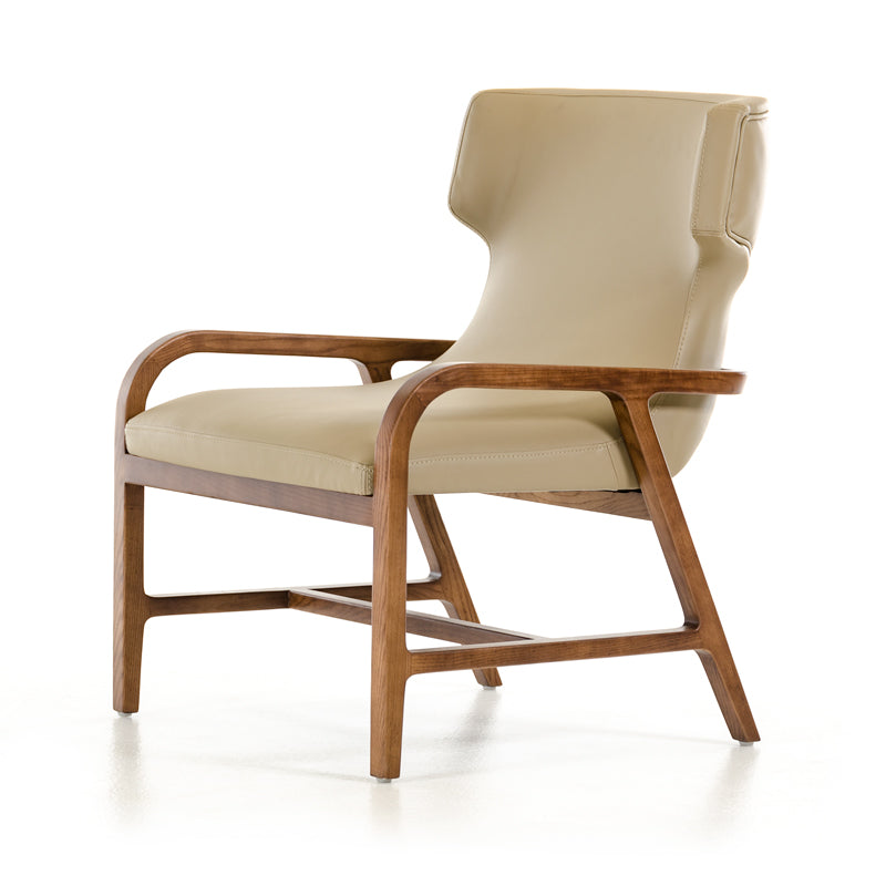 32' Walnut Wood and Taupe Leatherette Accent Chair By Homeroots | Accent Chairs | Modishstore - 2
