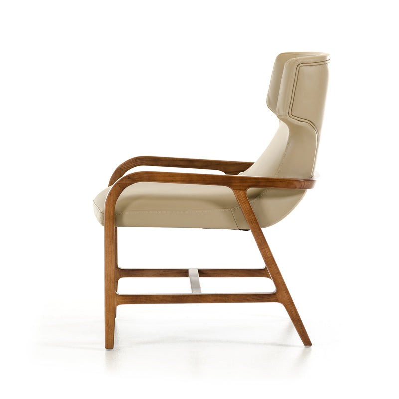 32' Walnut Wood and Taupe Leatherette Accent Chair By Homeroots | Accent Chairs | Modishstore - 3