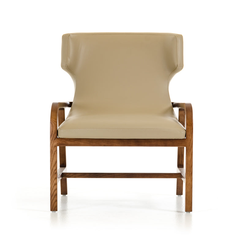 32' Walnut Wood and Taupe Leatherette Accent Chair By Homeroots | Accent Chairs | Modishstore - 4