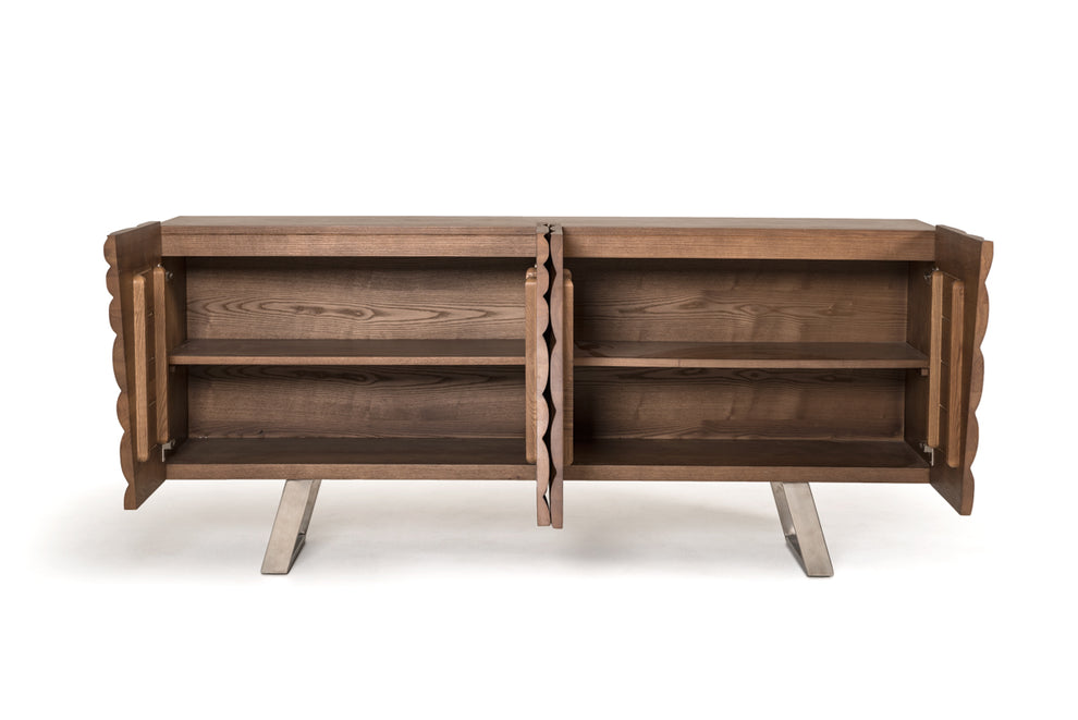 34' Walnut Wood Veneer And Steel Buffet By Homeroots | Sideboards | Modishstore - 3
