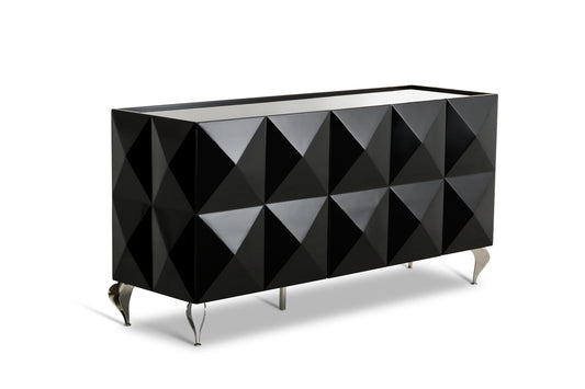 33' Black Lacquer Mdf And Steel Buffet With 3 Doors By Homeroots | Sideboards | Modishstore