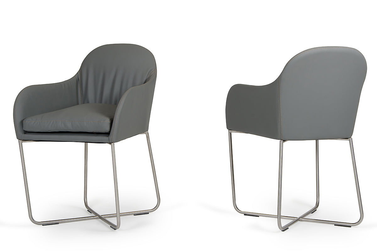 34' Grey Leatherette And Steel Dining Chair By Homeroots | Dining Chairs | Modishstore