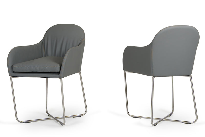 34' Grey Leatherette And Steel Dining Chair By Homeroots | Dining Chairs | Modishstore