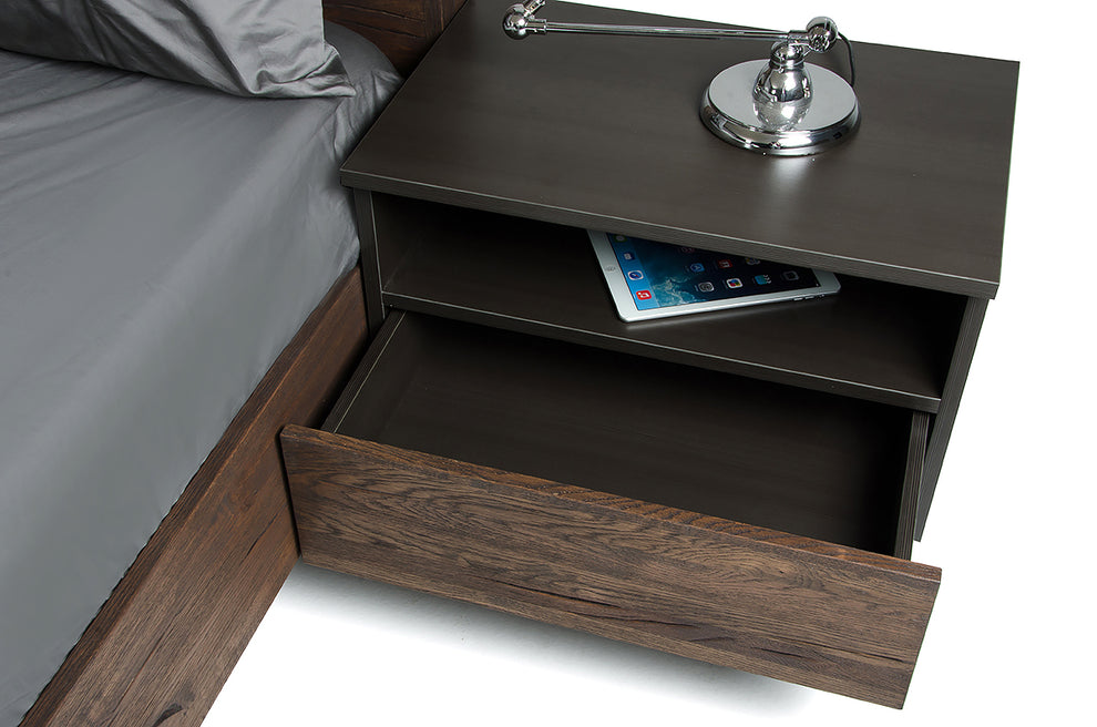 20' Dark Aged Oak Veneer Steel And Wood Nightstand By Homeroots | Nightstands | Modishstore - 3