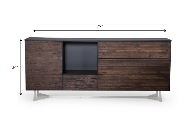 34' Dark Aged Oak Veneer Steel And Wood Buffet By Homeroots | Sideboards | Modishstore - 4