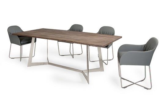 30' Dark Aged Oak Wood Veneer And Steel Dining Table By Homeroots | Dining Tables | Modishstore