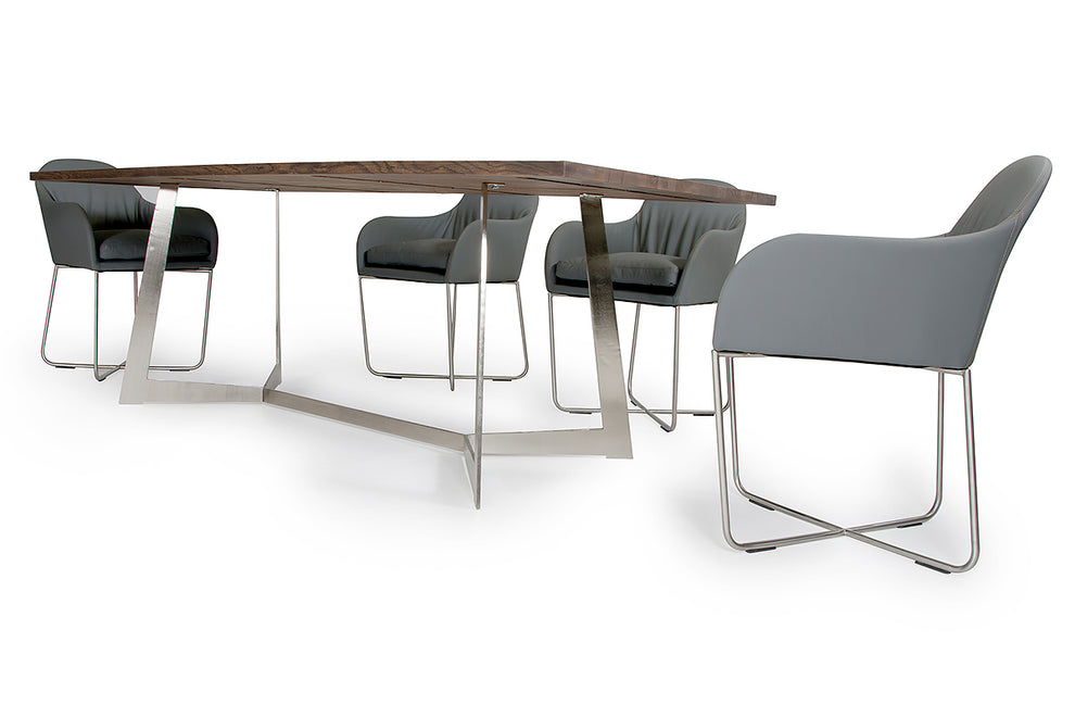 30' Dark Aged Oak Wood Veneer And Steel Dining Table By Homeroots | Dining Tables | Modishstore - 2