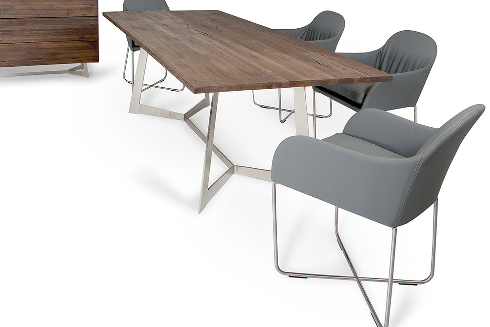 30' Dark Aged Oak Wood Veneer And Steel Dining Table By Homeroots | Dining Tables | Modishstore - 3