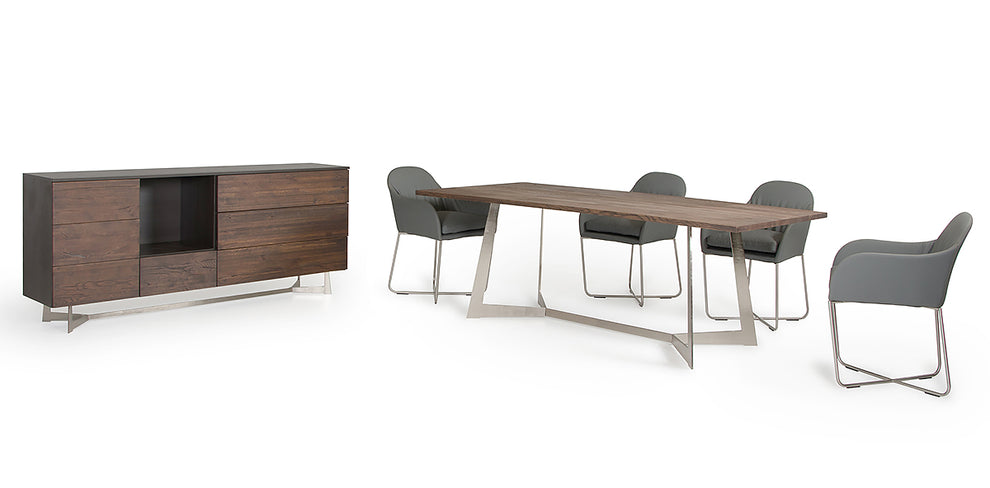 30' Dark Aged Oak Wood Veneer And Steel Dining Table By Homeroots | Dining Tables | Modishstore - 4