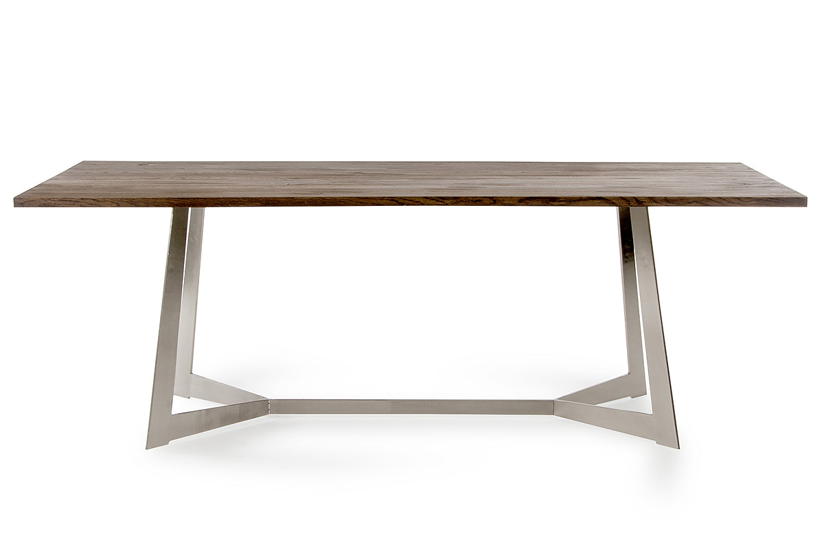 30' Dark Aged Oak Wood Veneer And Steel Dining Table By Homeroots | Dining Tables | Modishstore - 5