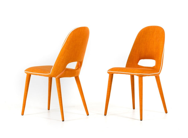 Set Of 2 Modern Arch Orange Fabric With White Piping Dining Chairs By Homeroots | Dining Chairs | Modishstore