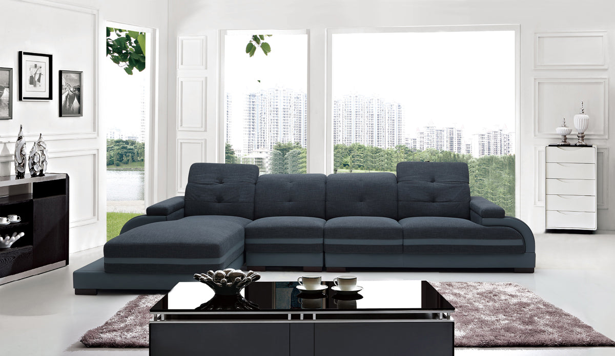 32' Bonded Leather Fabric and Wood Sectional Sofa By Homeroots | Sectional | Modishstore