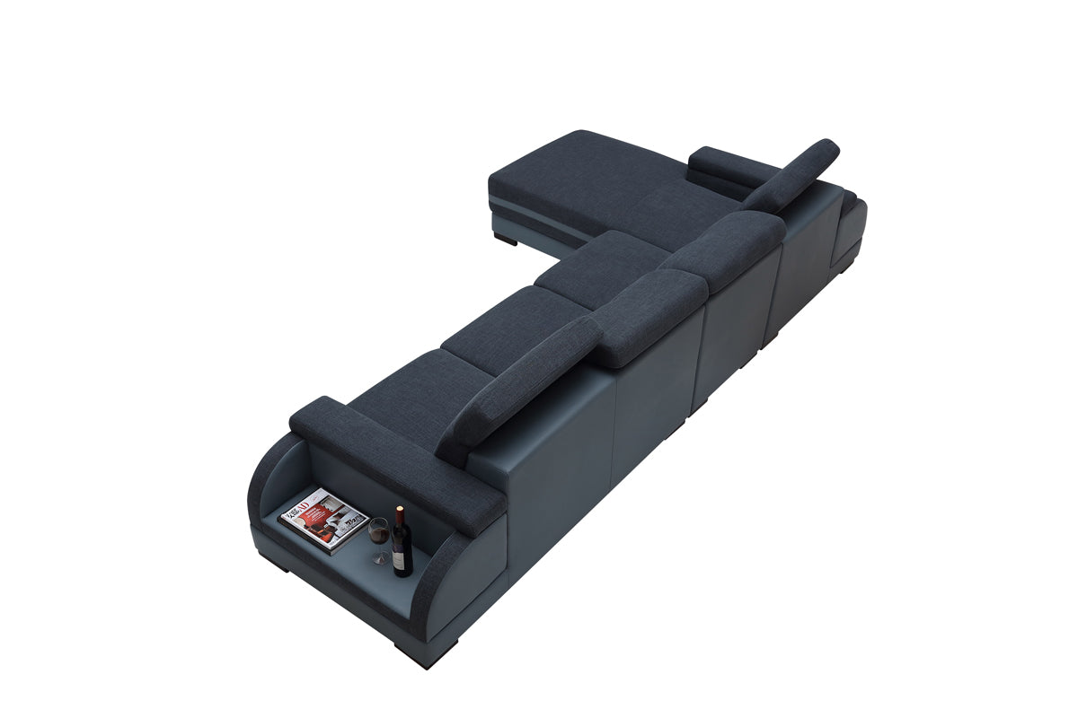 32' Bonded Leather Fabric and Wood Sectional Sofa By Homeroots | Sectional | Modishstore - 3