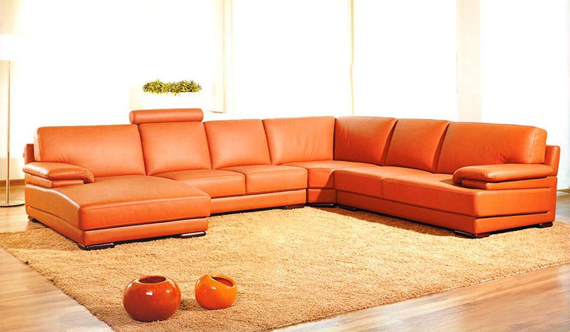 39' Orange Leather and Wood Sectional Sofa By Homeroots | Sectional | Modishstore