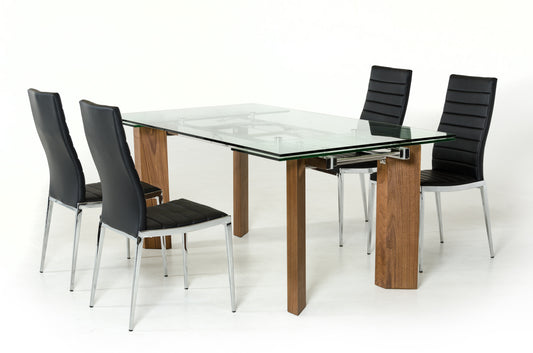 30' Glass Wood And Aluminum Extendable Dining Table By Homeroots | Dining Tables | Modishstore