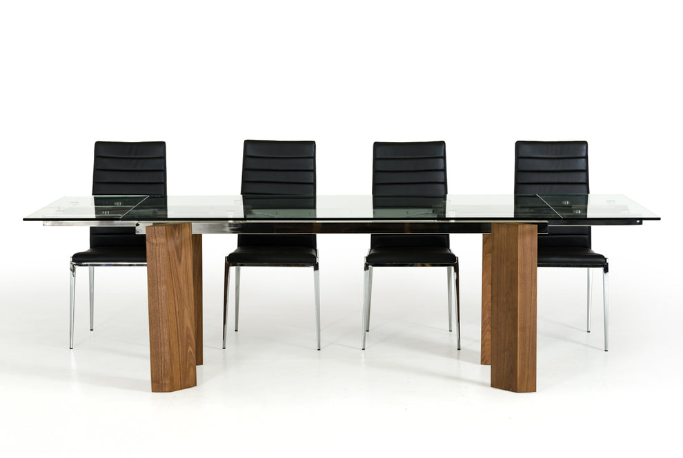 30' Glass Wood And Aluminum Extendable Dining Table By Homeroots | Dining Tables | Modishstore - 3