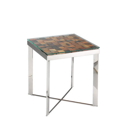 22' Wood Steel and Glass End Table By Homeroots | End Tables | Modishstore
