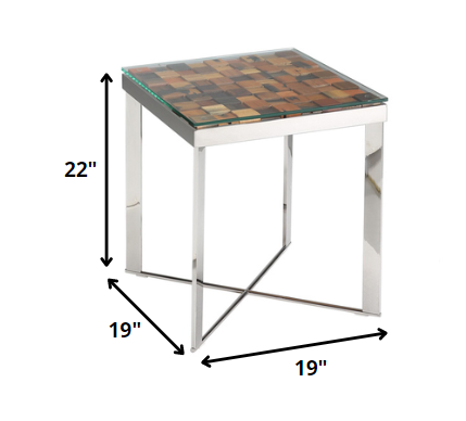 22' Wood Steel and Glass End Table By Homeroots | End Tables | Modishstore - 2
