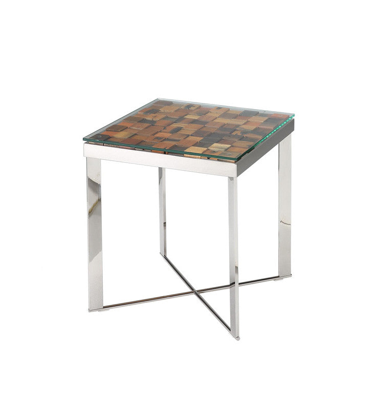 22' Wood Steel and Glass End Table By Homeroots | End Tables | Modishstore - 3