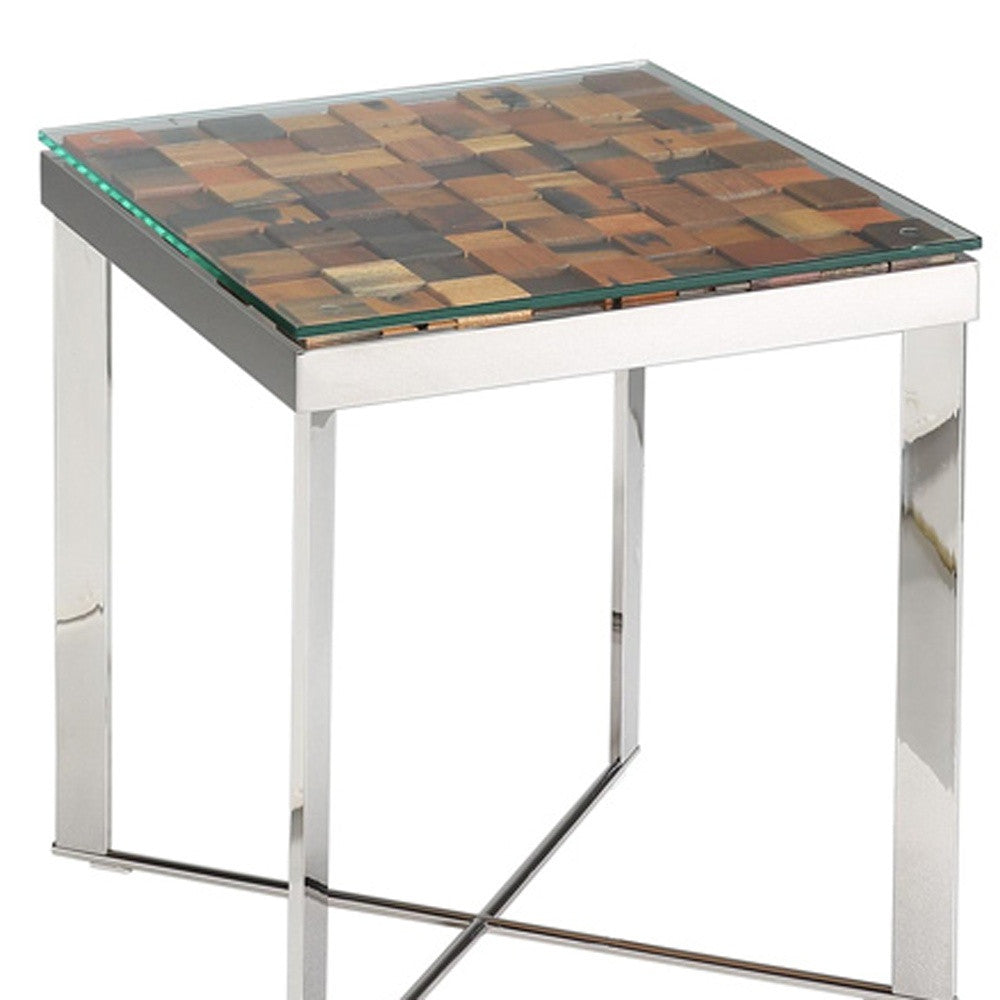22' Wood Steel and Glass End Table By Homeroots | End Tables | Modishstore - 4