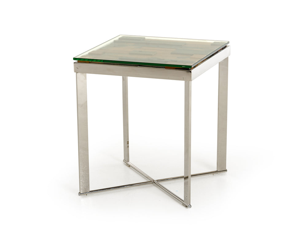 22" Mosaic Wood Steel And Glass End Table By Homeroots | End Tables | Modishstore - 2