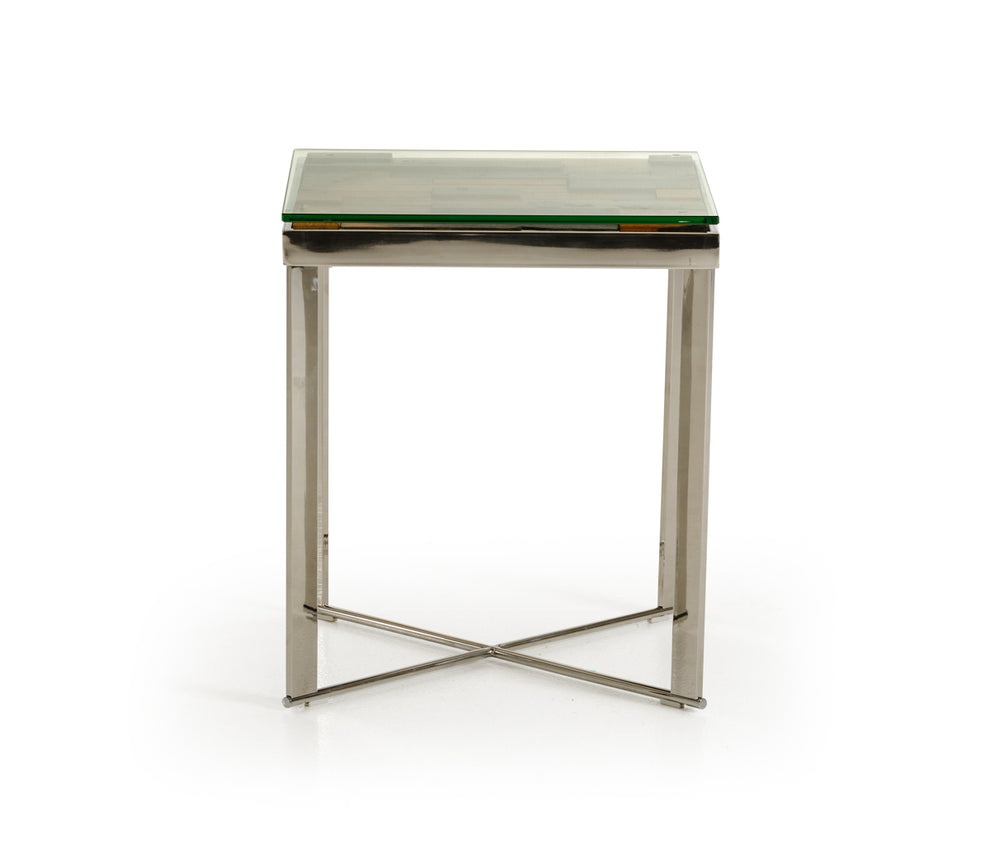 22" Mosaic Wood Steel And Glass End Table By Homeroots | End Tables | Modishstore - 3